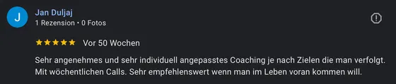 Google-Rezension eines Mentoring-Teilnehmers (5 Sterne)
