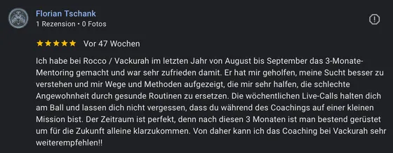 Google-Rezension eines Mentoring-Teilnehmers (5 Sterne)