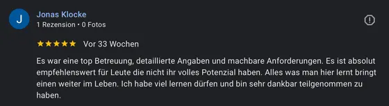 Google-Rezension eines Mentoring-Teilnehmers (5 Sterne)