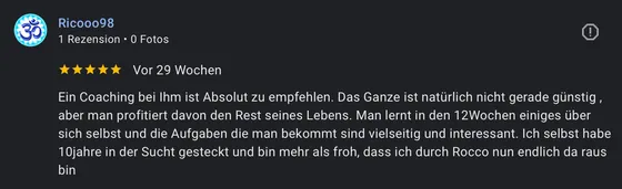 Google-Rezension eines Mentoring-Teilnehmers (5 Sterne)