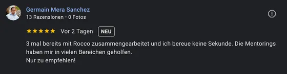 Google-Rezension eines Mentoring-Teilnehmers (5 Sterne)