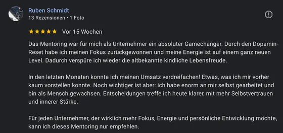 Google-Rezension eines Mentoring-Teilnehmers (5 Sterne)