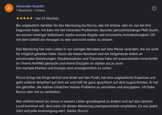 Google-Rezension eines Mentoring-Teilnehmers (5 Sterne)