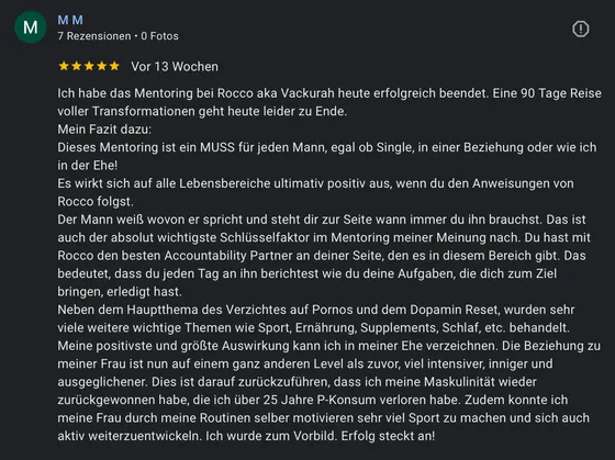 Google-Rezension eines Mentoring-Teilnehmers (5 Sterne)