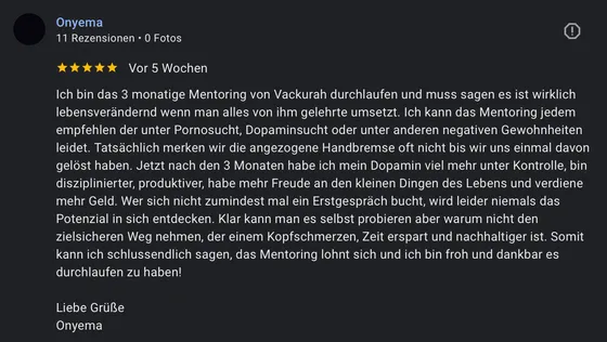 Google-Rezension eines Mentoring-Teilnehmers (5 Sterne)