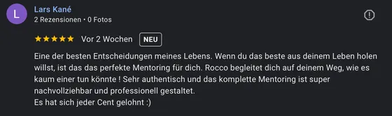 Google-Rezension eines Mentoring-Teilnehmers (5 Sterne)