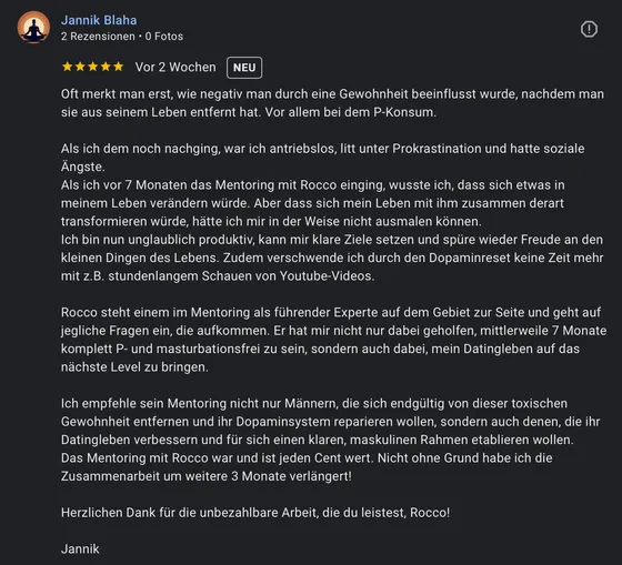 Google-Rezension eines Mentoring-Teilnehmers (5 Sterne)